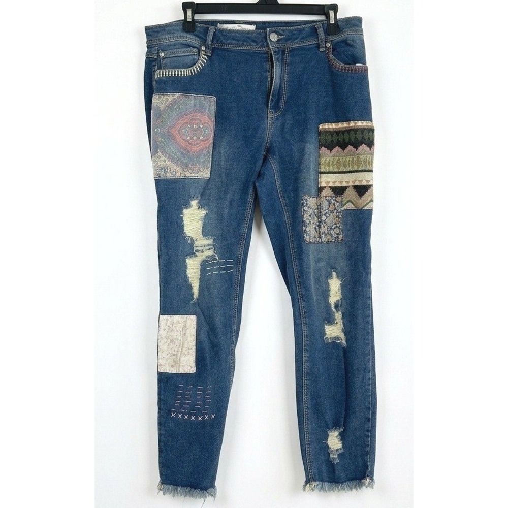 Boho Frayed Hem JeansEST. 1946 Denim Womens 10 Blue Patchwork Distressed